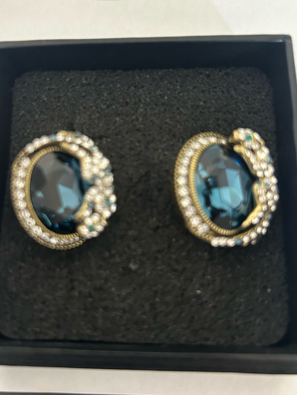 Gold-Tone HEIDI DAUS Blue Crystal Oval Stud Earrings